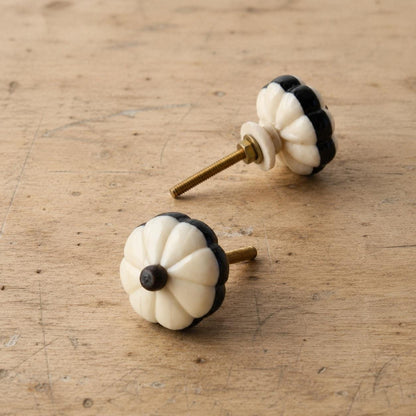Black Cabinet Knobs | Carved Bone Drawer Pulls Set