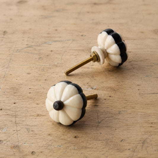 Black Cabinet Knobs | Carved Bone Drawer Pulls Set