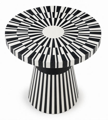Bone Inlay Side Table | Black and White Striped Drum Accent Table
