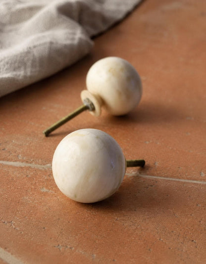 White Cabinet Knobs | Natural Bone Drawer Pulls Set