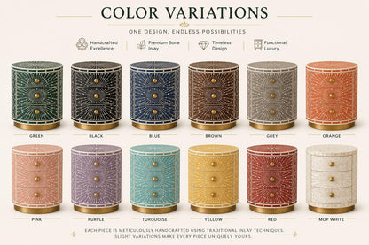 Round Bone Inlay Nightstand | Terracotta 3-Drawer Drum Table