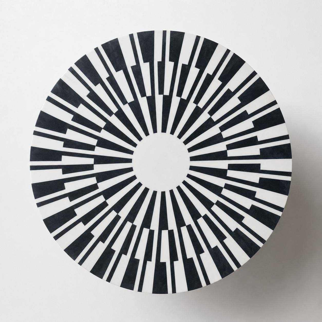Bone Inlay Side Table | Black and White Striped Drum Accent Table