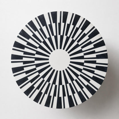 Bone Inlay Side Table | Black and White Striped Drum Accent Table