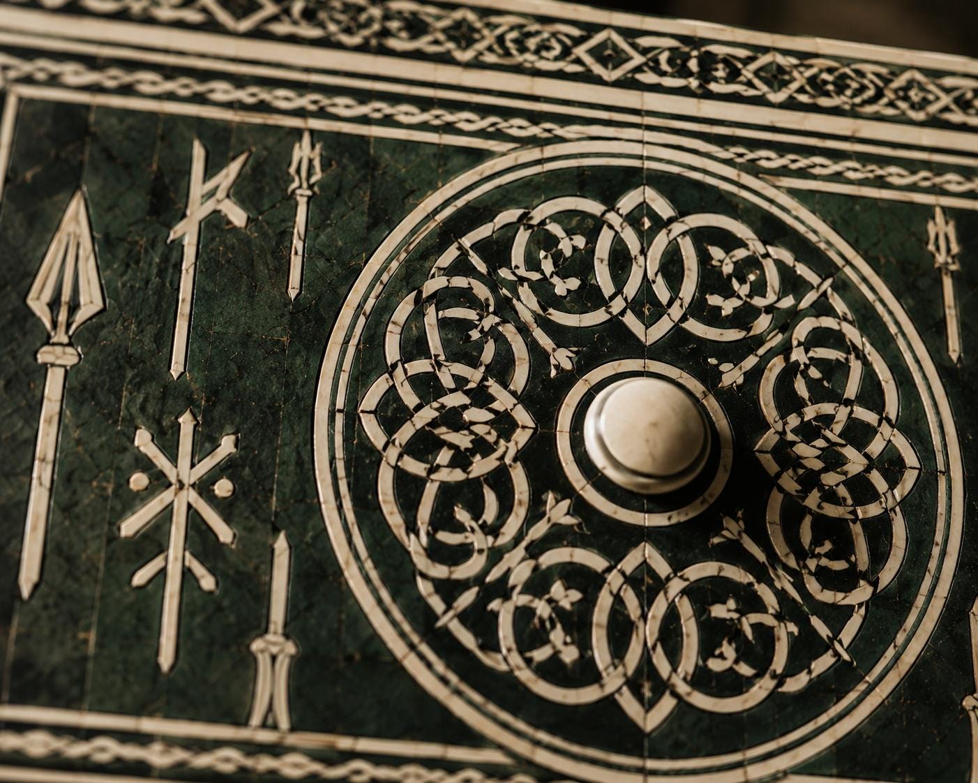Emerald Green Bone Inlay Nightstand | Moroccan 2-Drawer Table