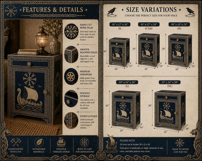 Navy Bone Inlay Nightstand | Nautical Bedside Cabinet with Door