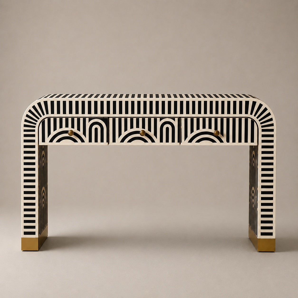 Sky Blue Bone Inlay Console Table | Art Deco Arch, 3 Drawers