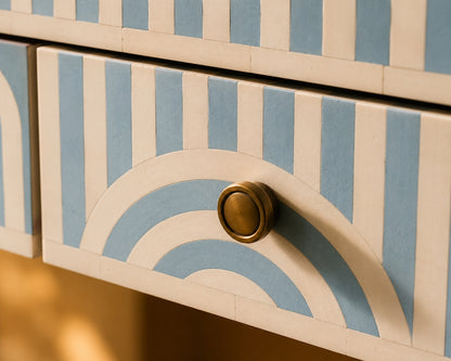 Sky Blue Bone Inlay Console Table | Art Deco Arch, 3 Drawers