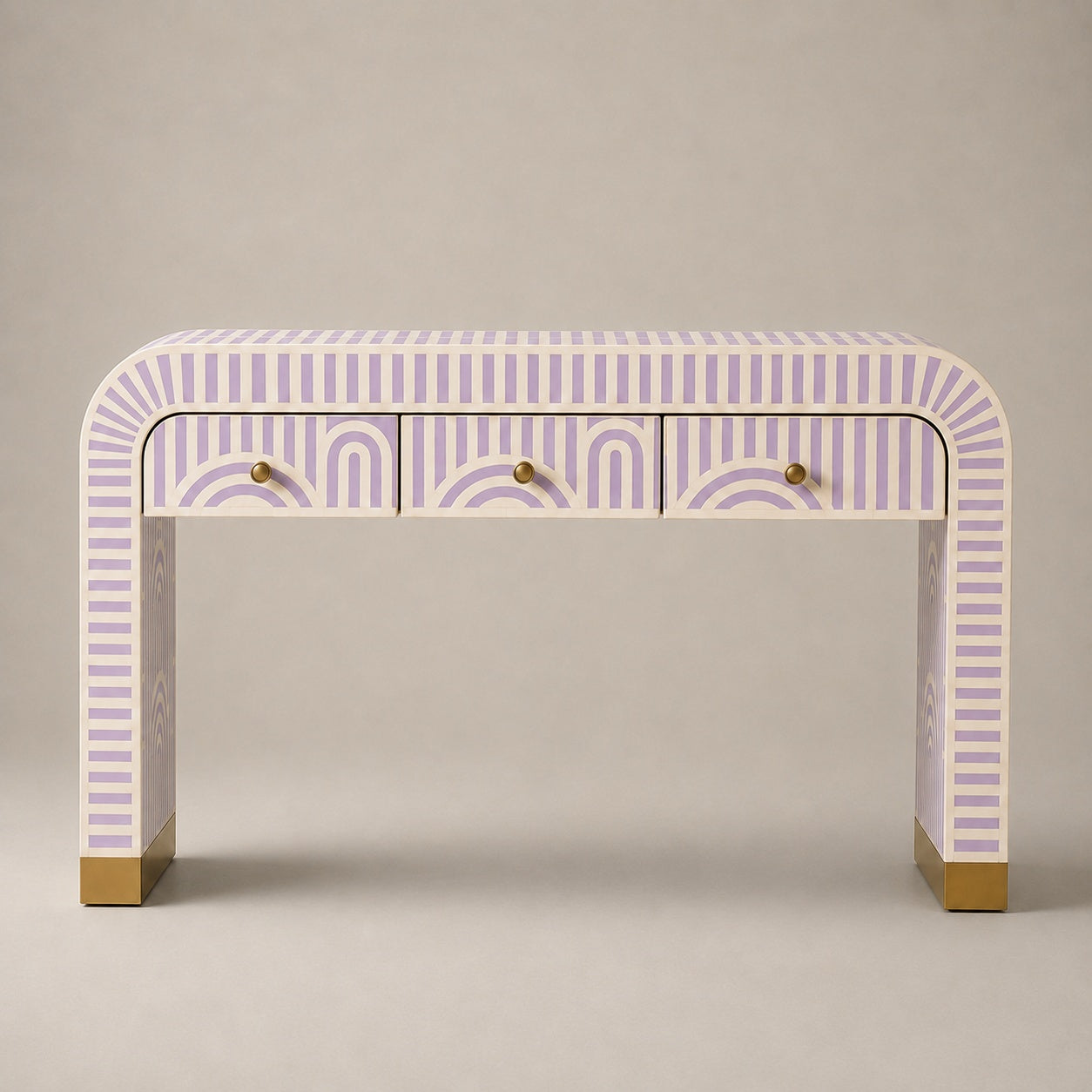 Sky Blue Bone Inlay Console Table | Art Deco Arch, 3 Drawers
