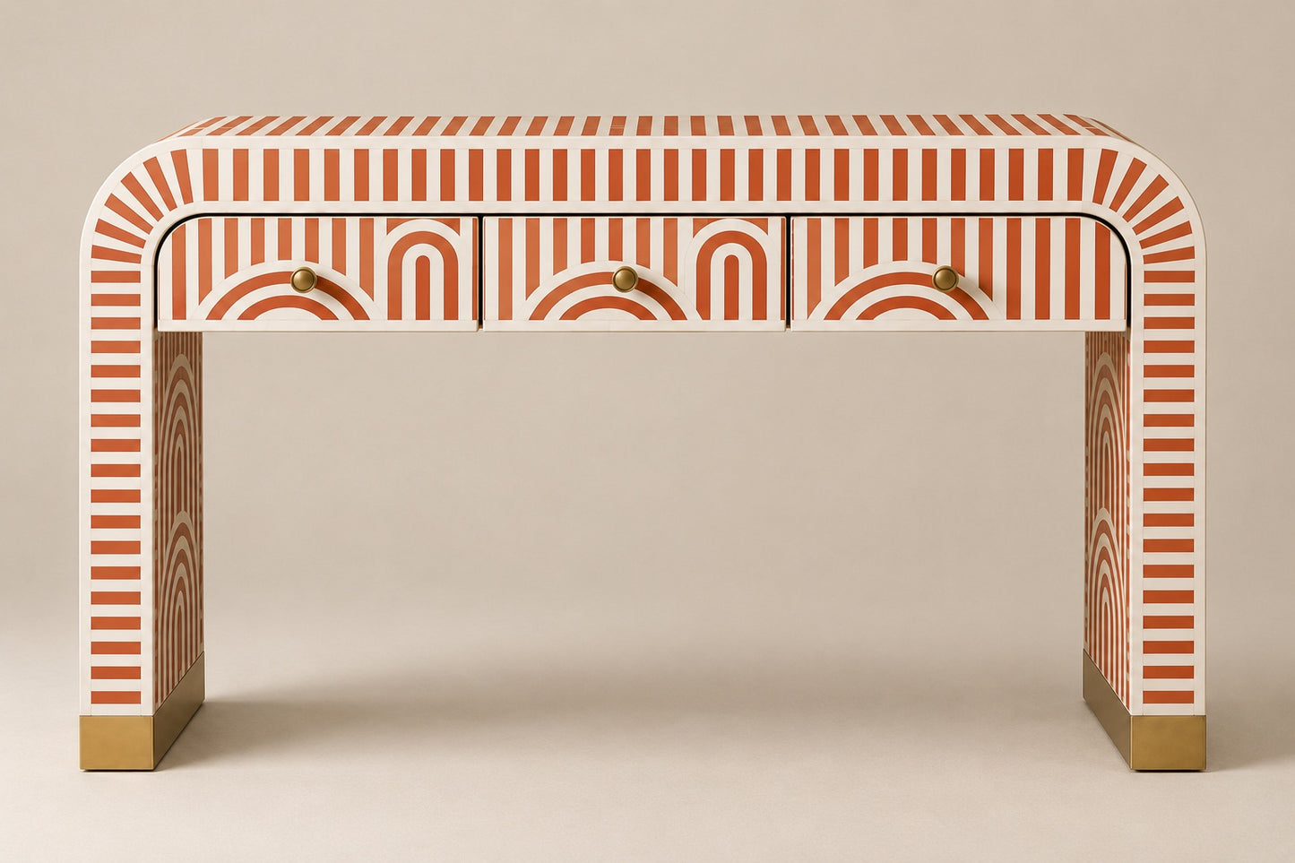 Sky Blue Bone Inlay Console Table | Art Deco Arch, 3 Drawers