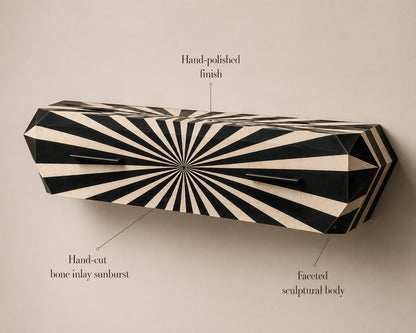 Bone Inlay Floating Console Table | Black & White Sunburst