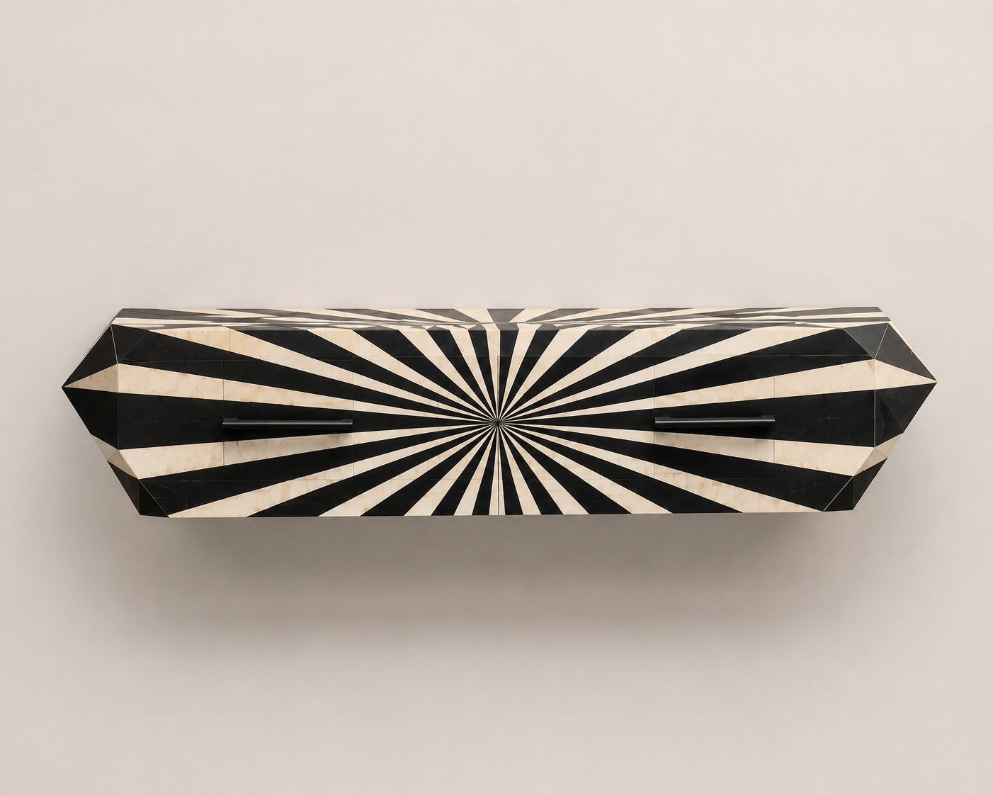 Bone Inlay Floating Console Table | Black & White Sunburst