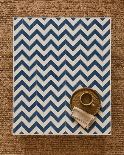 Navy Blue Bone Inlay Coffee Table | Chevron Rectangular