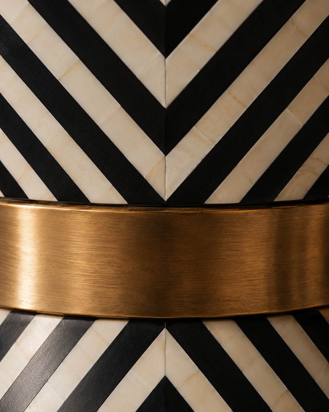 Black & White Bone Inlay Side Table | Chevron Hourglass with Brass Band