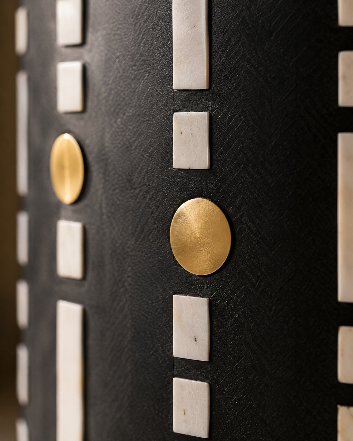 Black Bone Inlay Side Table | Dot & Dash Drum Accent Table with Brass