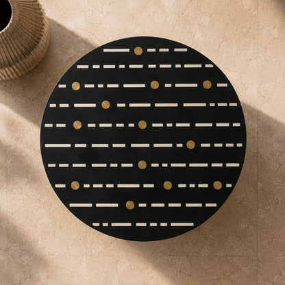 Black Bone Inlay Side Table | Dot & Dash Drum Accent Table with Brass