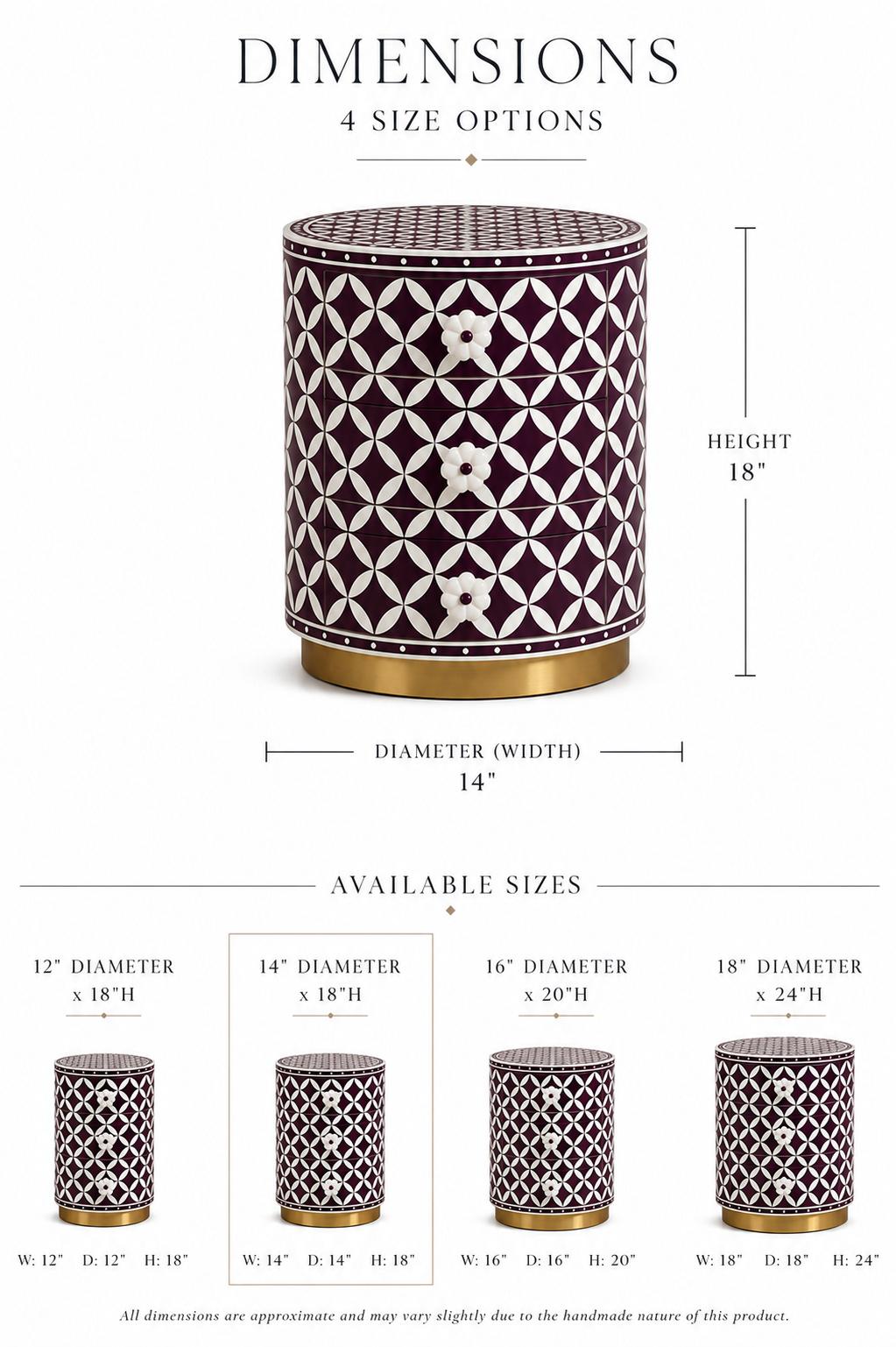 Round Bone Inlay Nightstand | Purple Moroccan 3-Drawer Table