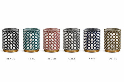 Round Bone Inlay Nightstand | Purple Moroccan 3-Drawer Table