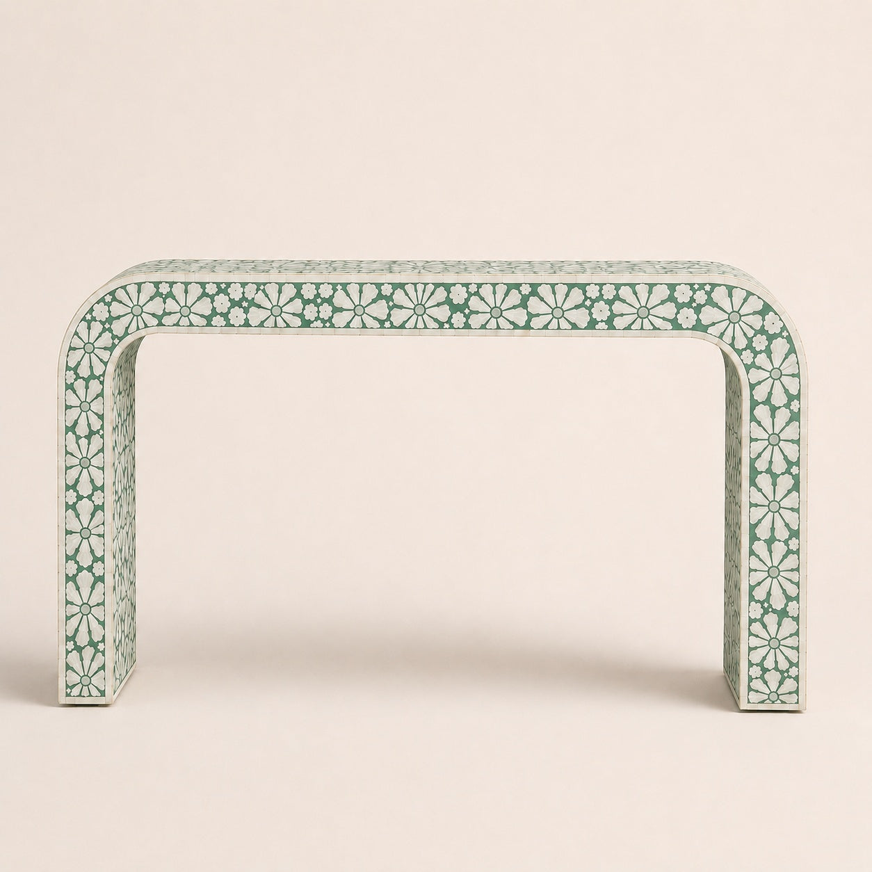 Red Bone Inlay Console Table | Floral Medallion Waterfall