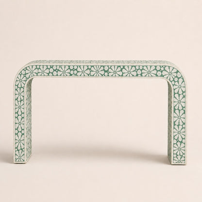 Red Bone Inlay Console Table | Floral Medallion Waterfall