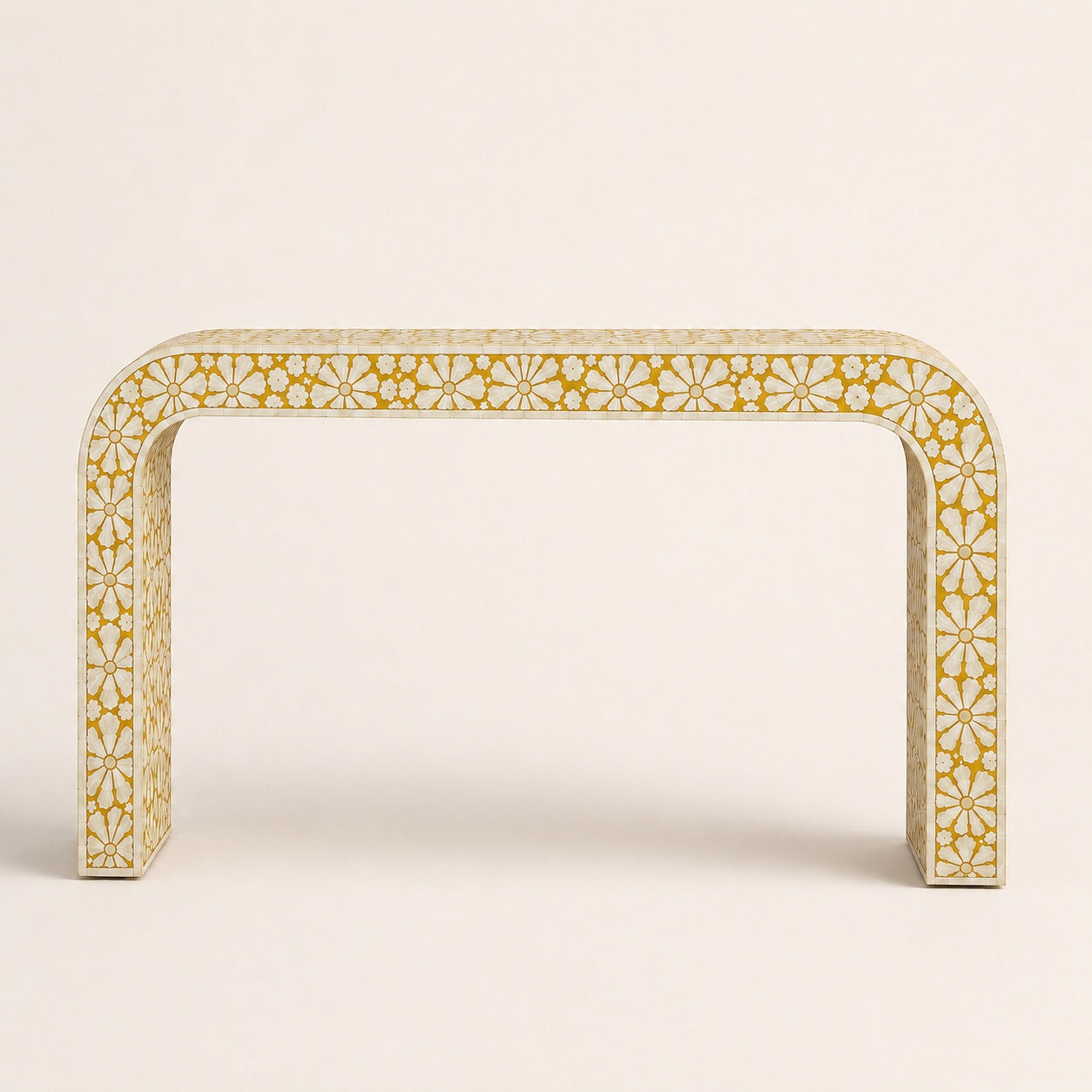Red Bone Inlay Console Table | Floral Medallion Waterfall