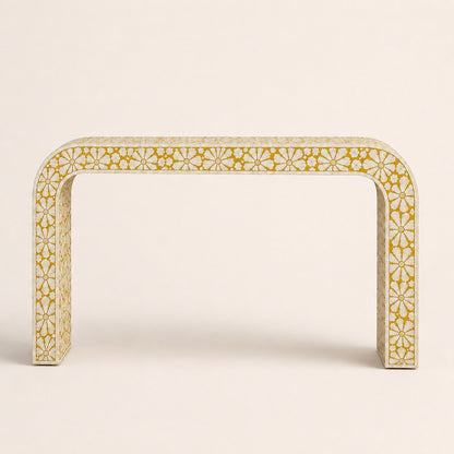 Red Bone Inlay Console Table | Floral Medallion Waterfall