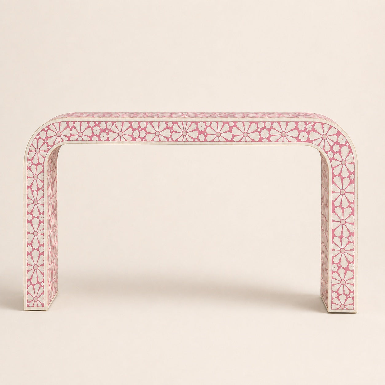 Red Bone Inlay Console Table | Floral Medallion Waterfall