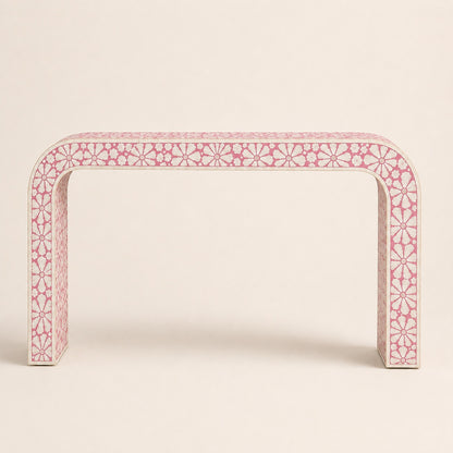 Red Bone Inlay Console Table | Floral Medallion Waterfall