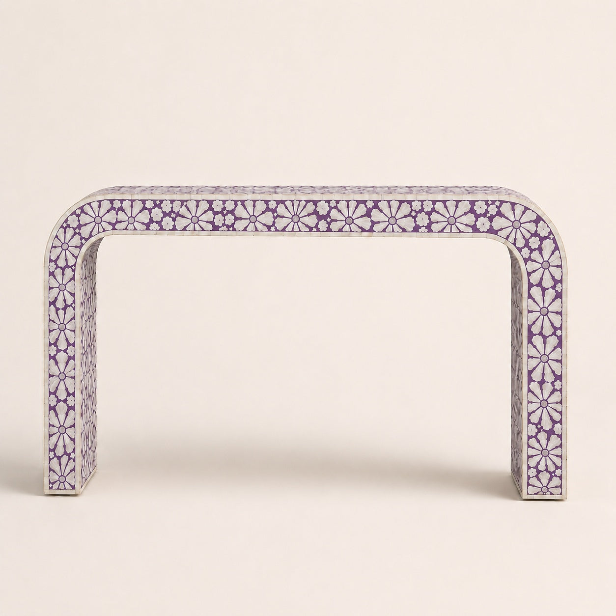 Red Bone Inlay Console Table | Floral Medallion Waterfall