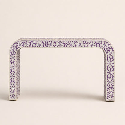Red Bone Inlay Console Table | Floral Medallion Waterfall