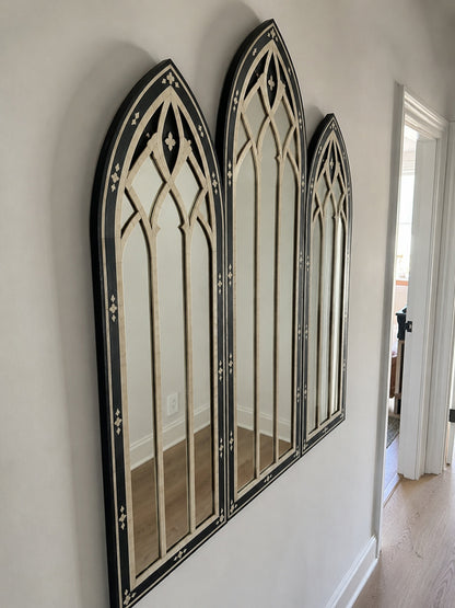 Gothic Arch Bone Inlay Wall Mirror | Black Triptych Arched Mirror