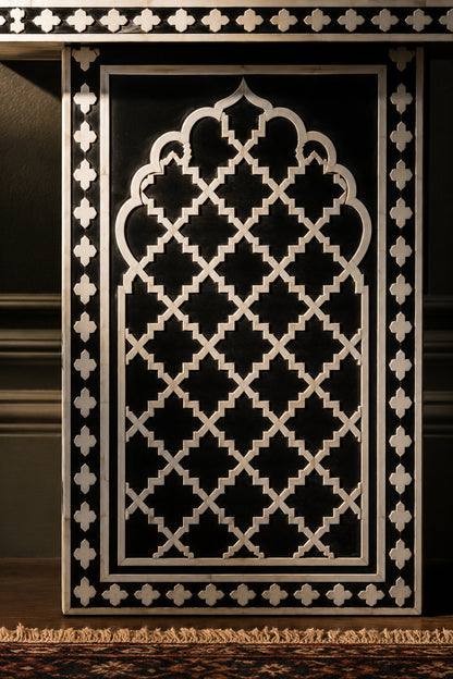 Black Bone Inlay Console Table | Moorish Lattice, 2 Drawers
