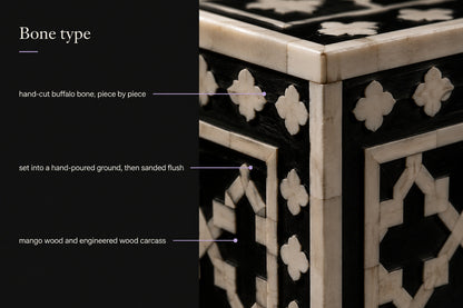 Black Bone Inlay Console Table | Moorish Lattice, 2 Drawers