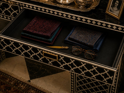 Black Bone Inlay Console Table | Moorish Lattice, 2 Drawers