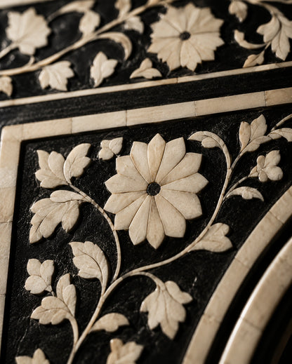 Moroccan Arch Bone Inlay Wall Mirror | Black Floral Vine Frame