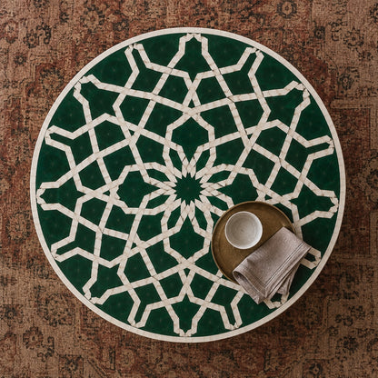 Emerald Green Bone Inlay Coffee Table | Round Moroccan Star Drum