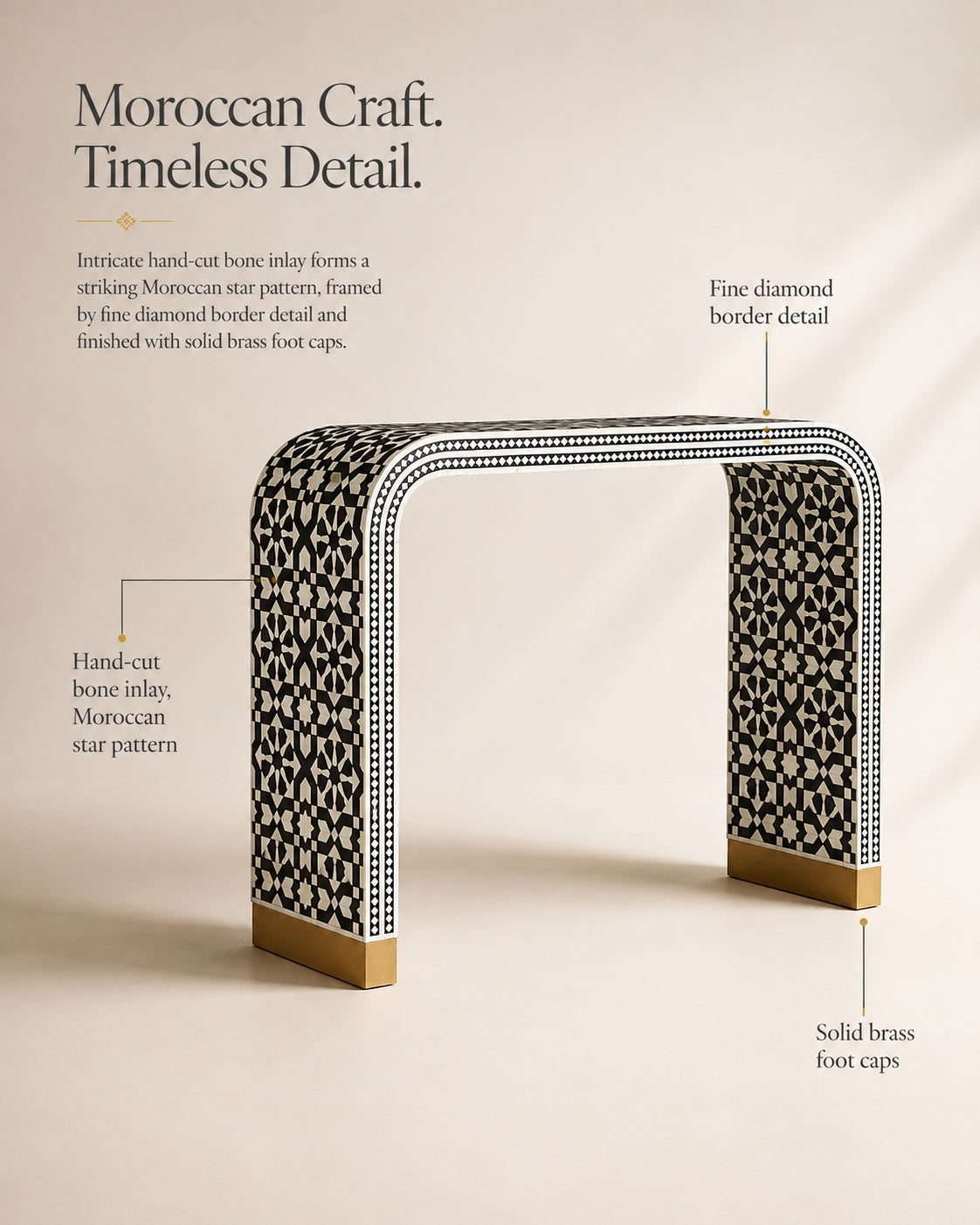 Bone Inlay Waterfall Console Table | Black & White Moroccan Star