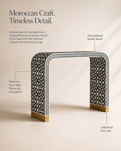Bone Inlay Waterfall Console Table | Black & White Moroccan Star