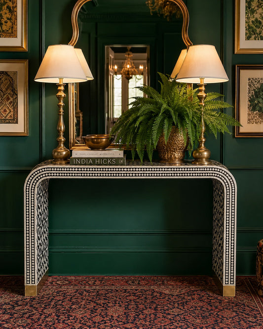 Bone Inlay Waterfall Console Table | Black & White Moroccan Star