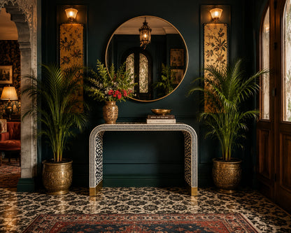 Bone Inlay Waterfall Console Table | Black & White Moroccan Star