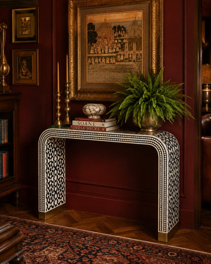 Bone Inlay Waterfall Console Table | Black & White Moroccan Star