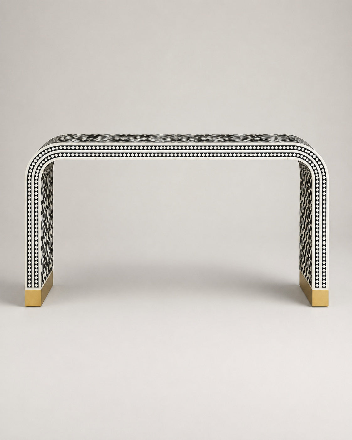 Bone Inlay Waterfall Console Table | Black & White Moroccan Star