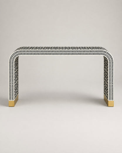 Bone Inlay Waterfall Console Table | Black & White Moroccan Star
