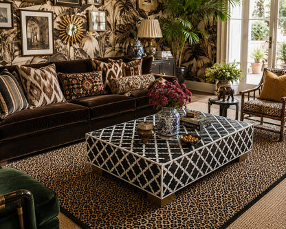 Black & White Bone Inlay Coffee Table | Moroccan Trellis Rectangular