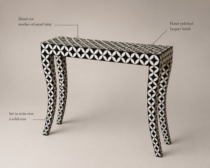 Mother of Pearl Console Table | Black Interlocking Circle Inlay