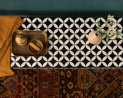Mother of Pearl Console Table | Black Interlocking Circle Inlay