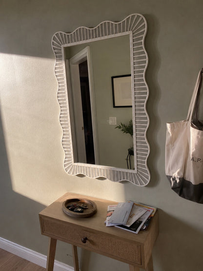 Scalloped Bone Inlay Wall Mirror | Natural White Fluted Frame