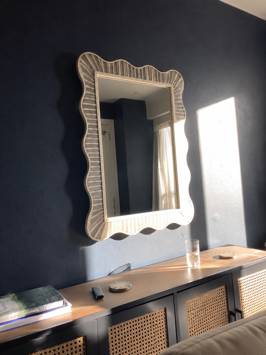Scalloped Bone Inlay Wall Mirror | Natural White Fluted Frame