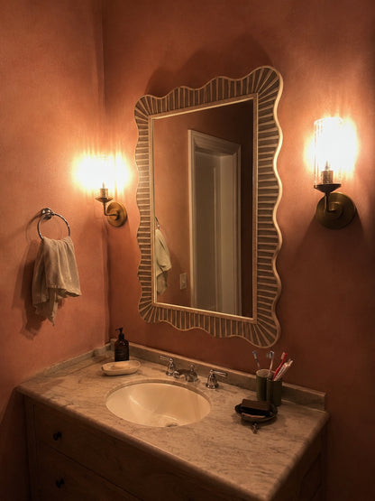 Scalloped Bone Inlay Wall Mirror | Natural White Fluted Frame