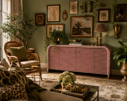 Bone Inlay Sideboard | Striped Arch Credenza with Brass Feet
