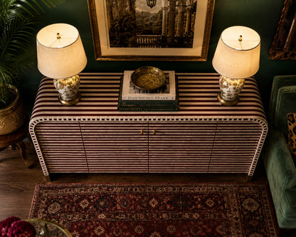 Bone Inlay Sideboard | Striped Arch Credenza with Brass Feet
